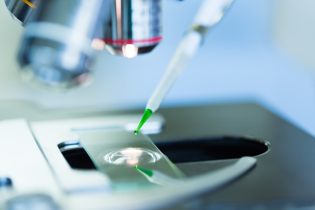 Close up of microscope at the blood laboratory 