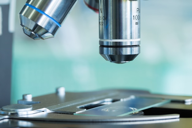 Close up of microscope at the blood laboratory 