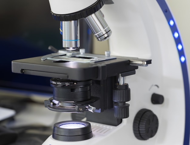 Close up of microscope at the blood laboratory 