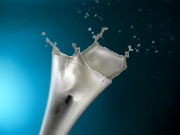 Photo close-up of milk splashing against blue background