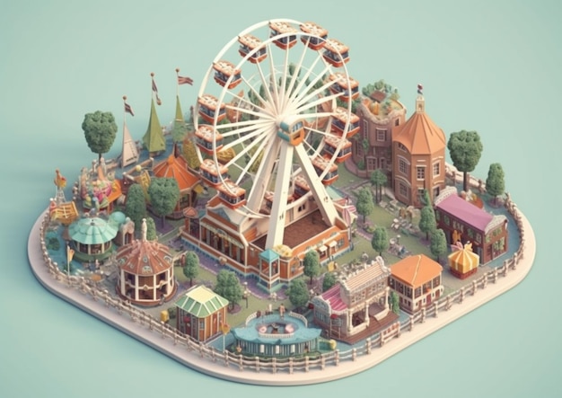 a close up of a miniature amusement park with a ferris wheel generative ai