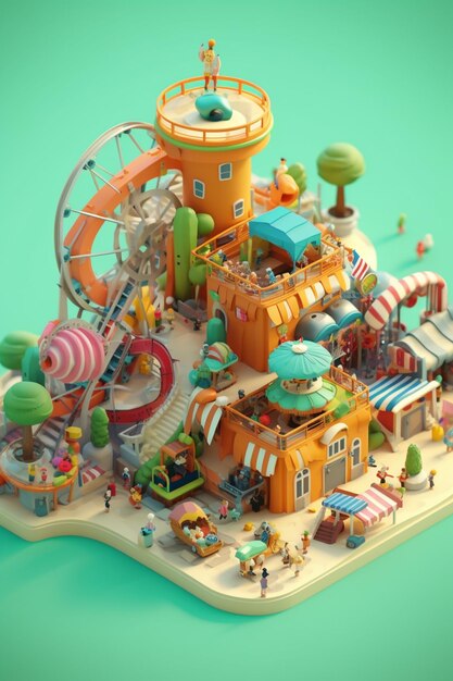 A close up of a miniature model of a amusement park generative ai