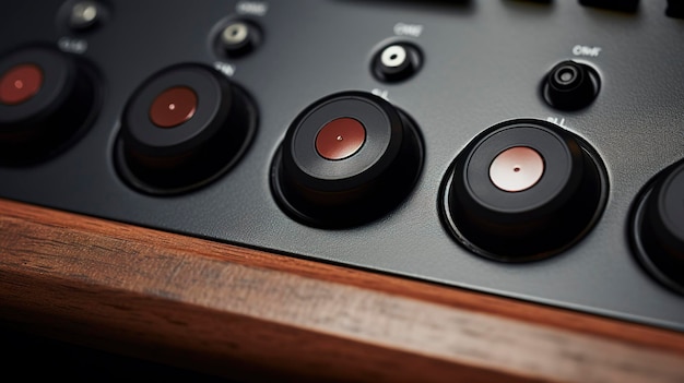 a close up of the minimalist Bluetooth pairing or NFC connectivity buttons on a speaker