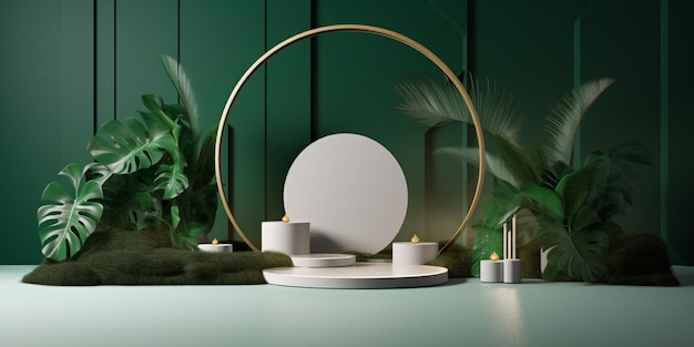 a close up of a mirror on a table with candles and plants generative ai