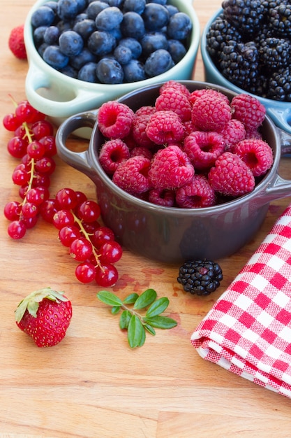 Close up on mix of piles of fresh berries