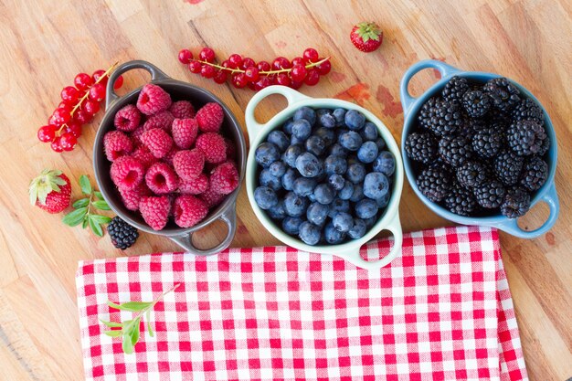 Close up on mix of piles of fresh berries