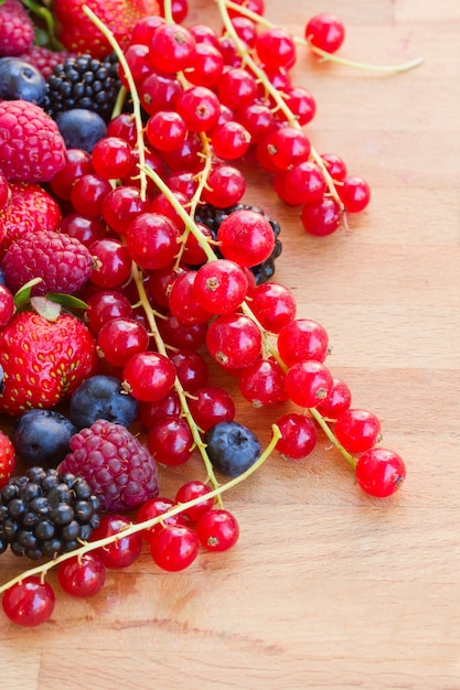 Close up on mix of piles of fresh berries