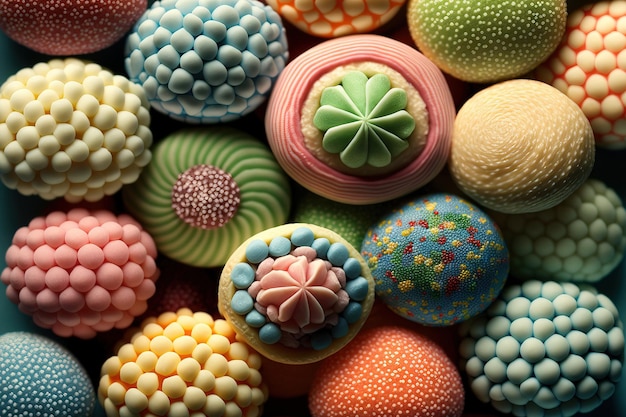 Close up of a mixed color fruit bonbon