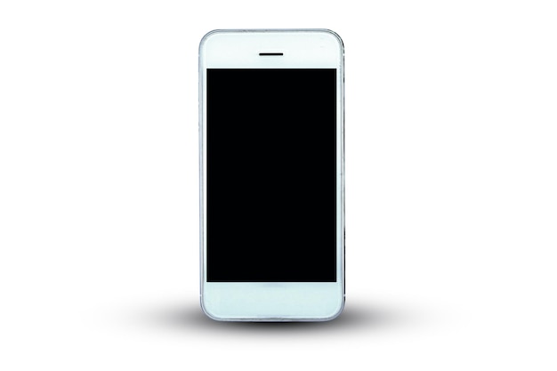 Close-up of mobile phone against white background