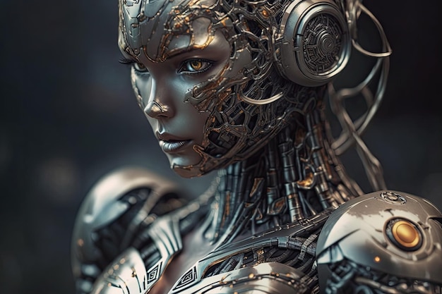 Close up model of cyborg robot