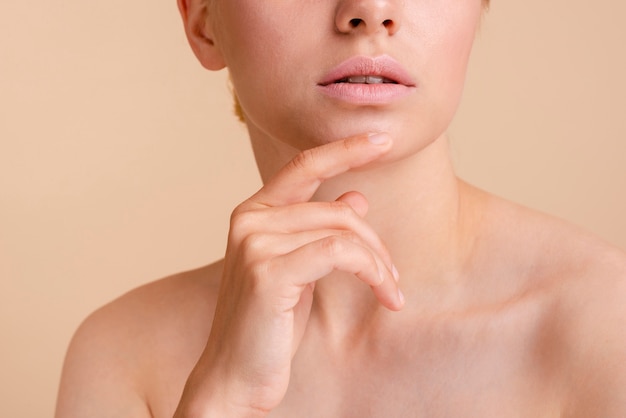 close-up model posing with open mouth