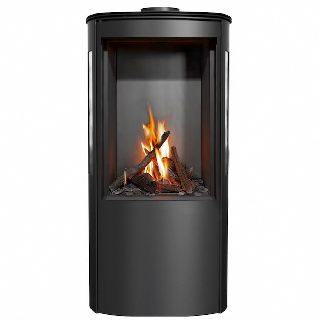 close up Modern burning fireplace stove isolated