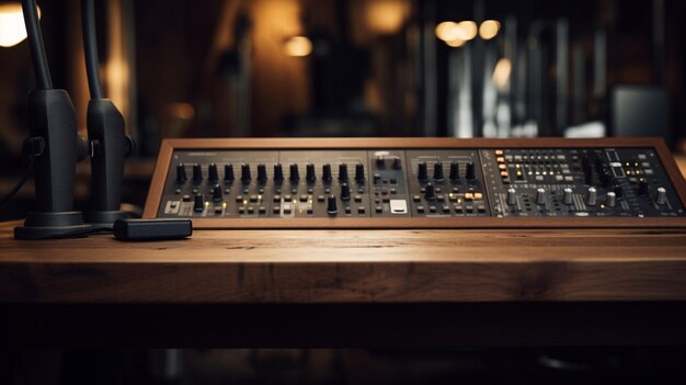 close up of modern equipment on wooden desk