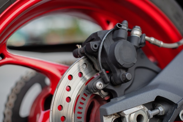 Close up modern motorcycle brake.