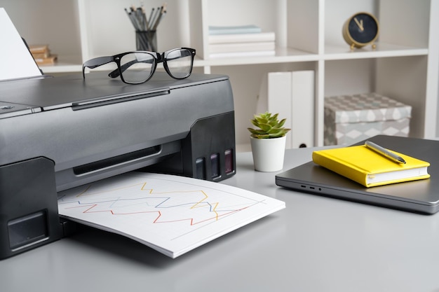 close up of modern printer in the office