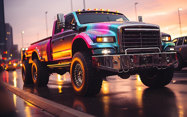 Photo close up of modern racing truck