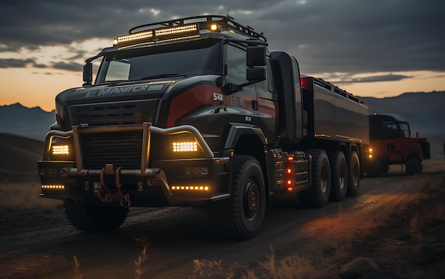 Foto primo piano del moderno camion da corsa