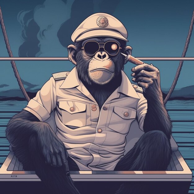 Photo a close up of a monkey in a boat smoking a cigarette generative ai