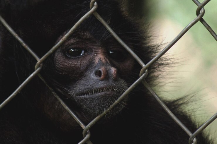 Photo close-up of monkey in cage