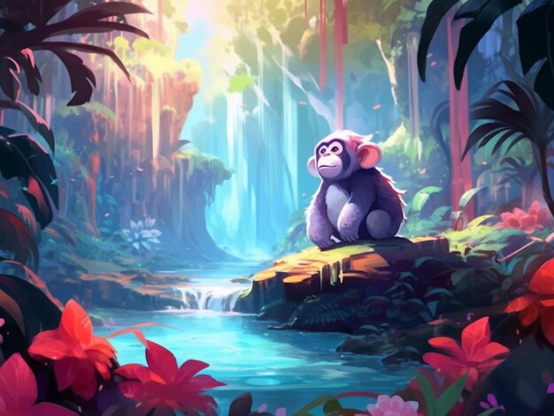 Photo a close up of a monkey sitting on a rock in a jungle generative ai