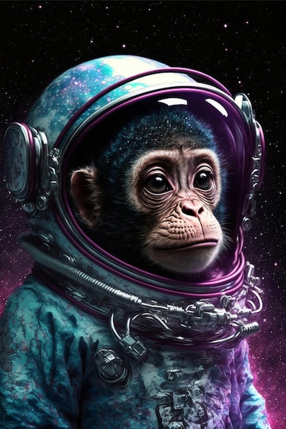 Close up of a monkey in a space suit generative ai