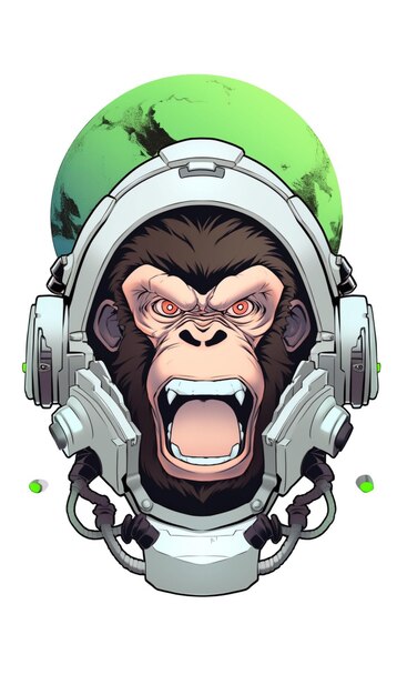 Крупный план обезьяны в скафандре со шлемом на генеративном ИИ