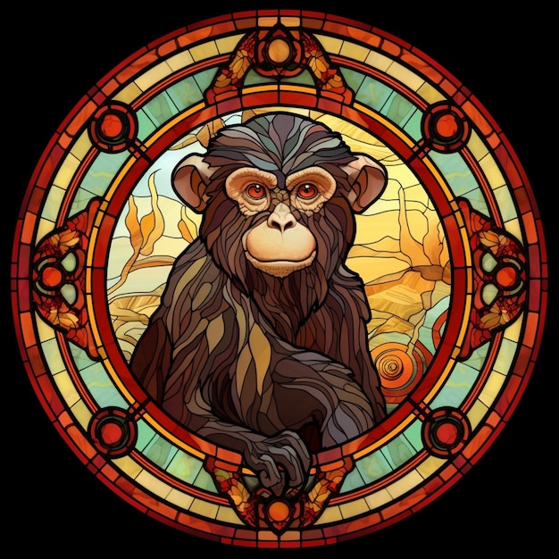 A close up of a monkey in a stained glass window generative ai