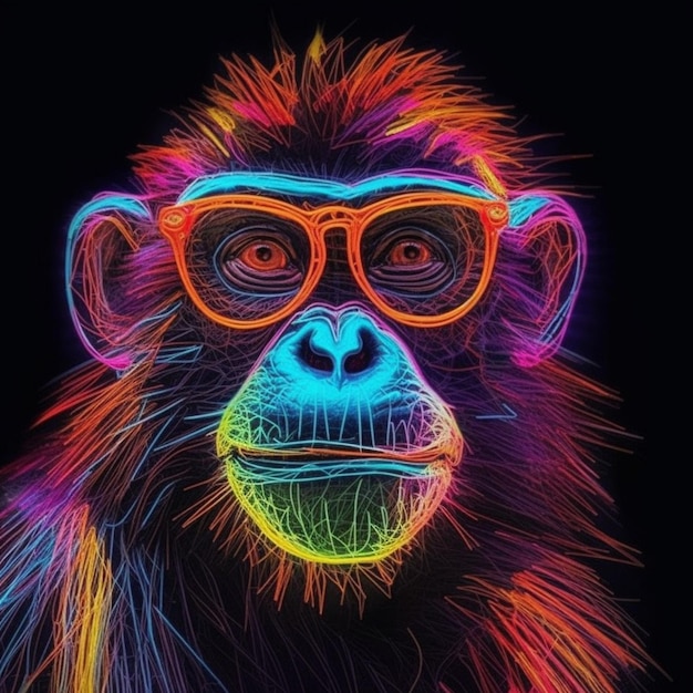 a close up of a monkey wearing glasses on a black background generative ai