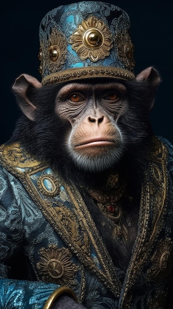 a close up of a monkey wearing a hat and a robe generative ai