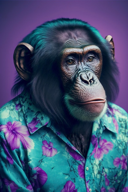 Photo close up of a monkey wearing a shirt