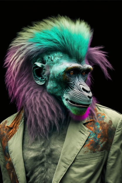 Close up of a monkey wearing a suit