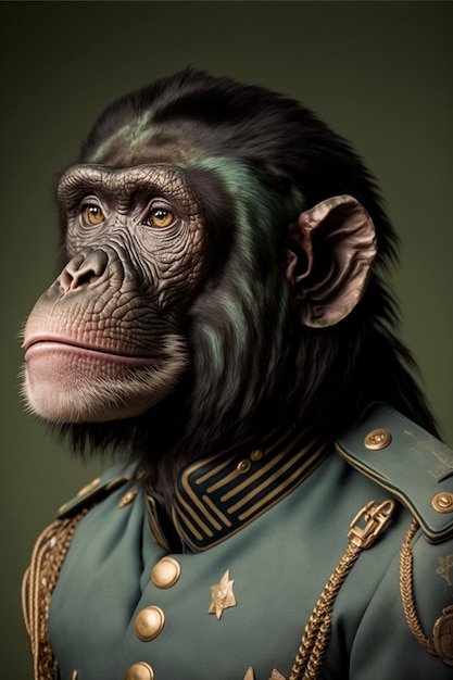 Close up of a monkey wearing a uniform