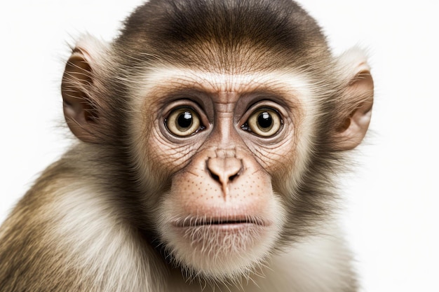 Close up of Monkey white background Generative AI AIG16