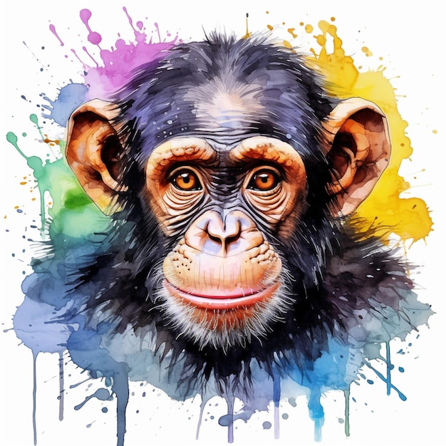 Photo a close up of a monkey with a colorful background generative ai