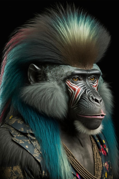 Close up of a monkey with colorful hair