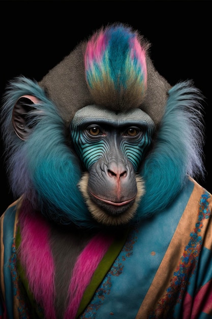 Close up of a monkey with colorful hair