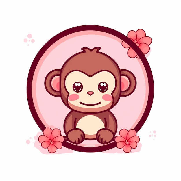 A close up of a monkey with flowers in a circle generative ai
