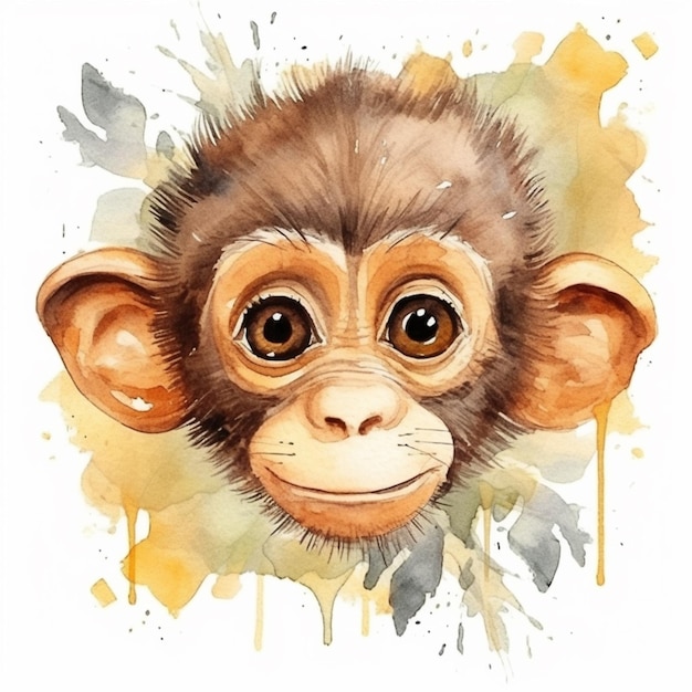 A close up of a monkeys face with a paint splatter generative ai