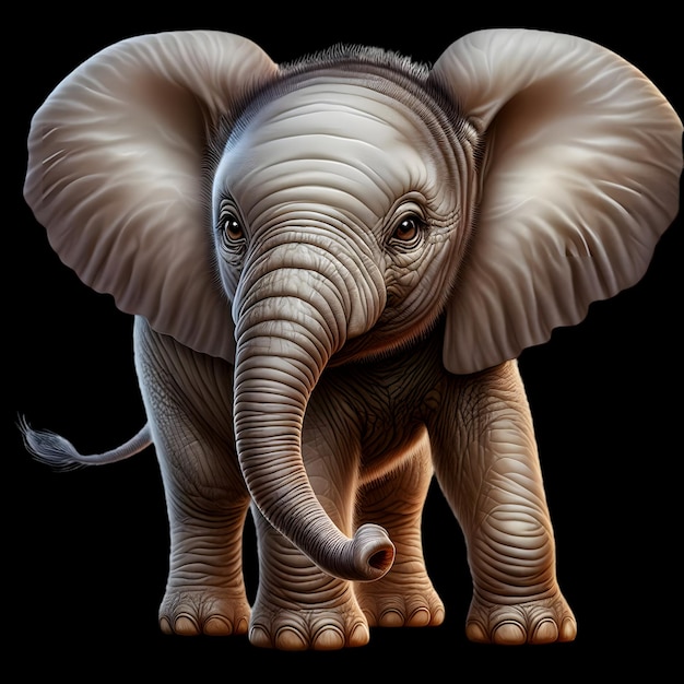 Close-up Mooi kleurrijk dier Leuke foto van een olifant op zwarte achtergrond