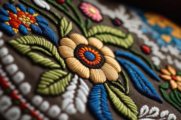Close-up mooie Oekraïense traditionele stijl borduurwerk Vyshivanka AI generatie