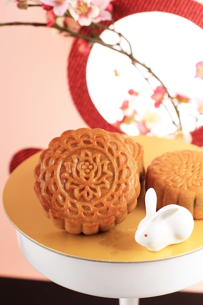 Лунный торт Close Up (Mooncake), китайский десерт, закуска во время фестиваля середины осени по лунному Новому году