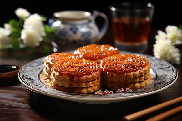 Close up of moon cake in a plate