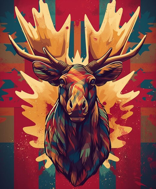 A close up of a moose head with a red background generative ai