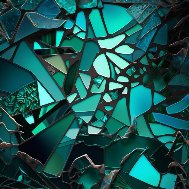 a close up of a mosaic glass wall with a green light generative ai