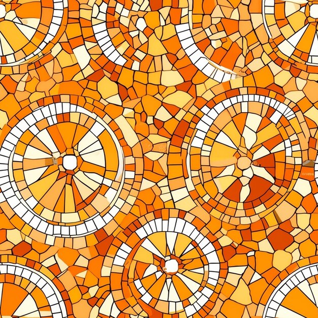 Photo a close up of a mosaic pattern of orange and white circles generative ai