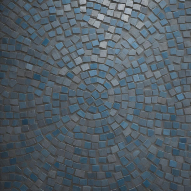 A close up of a mosaic tile floor with a circular pattern.