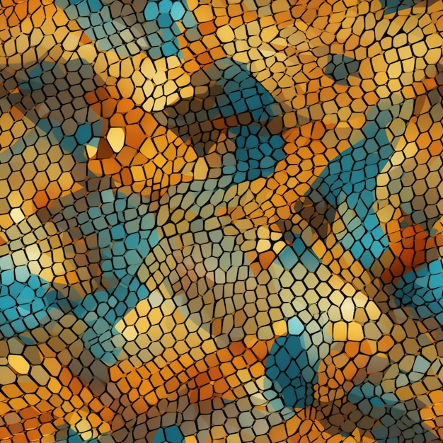 a close up of a mosaic tile pattern with a blue and orange design generative ai