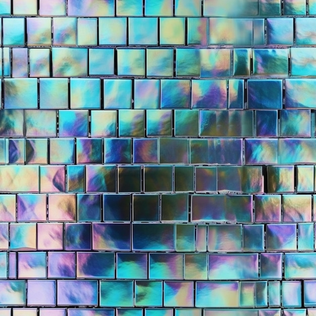 A close up of a mosaic tile wall with a blue and purple pattern generative ai