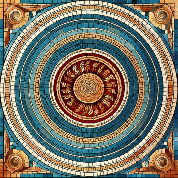 A close up of a mosaic tile with a circular design generative ai