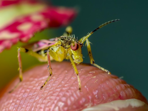 Close up of a Mosquito on Human Skin with Rose in Soft Focus Background Detailed Macro Insect